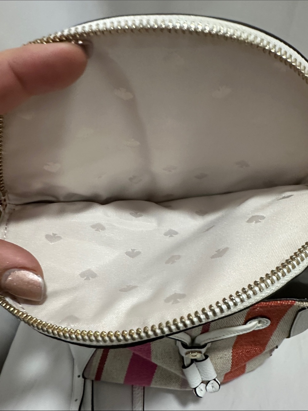 kate spade White Leather Backpack with Pink & Orange Stripes EUC - Picture 10 of 10